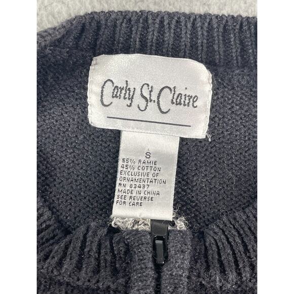 Carly St Claire Sweater Womens Small Christmas Black Vintage Snow Full Zip Ugly - Picture 7 of 10